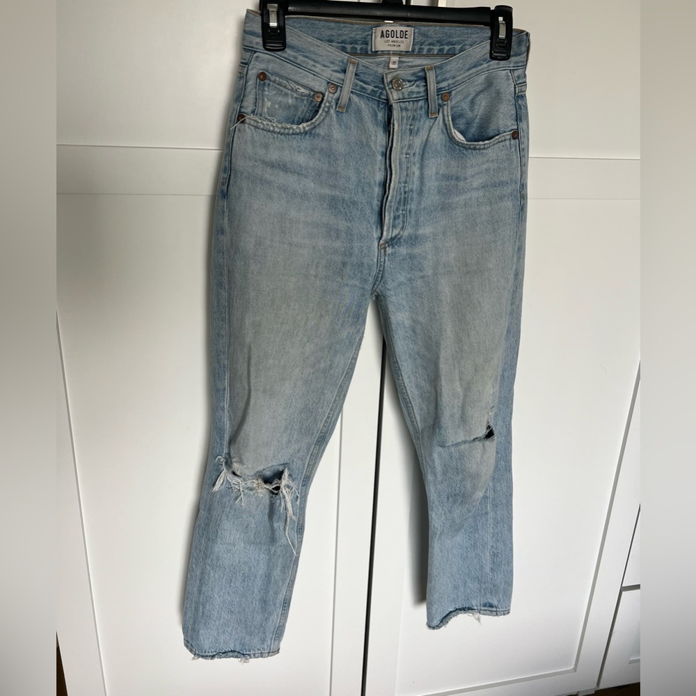 Riley High Rise Straight Crop Jean in Light Wash Distressed, Size 25 - AGOLDE